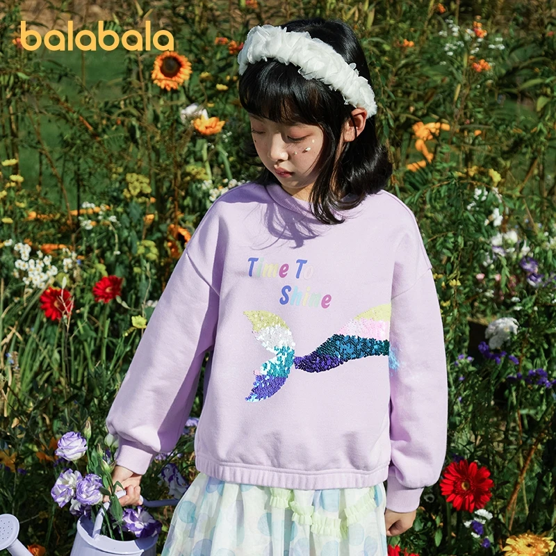 Balabala Kids Girl Sweatshirt Spring Long-Sleeved Sequined Embellished Trendy Fashion Sweatshirt