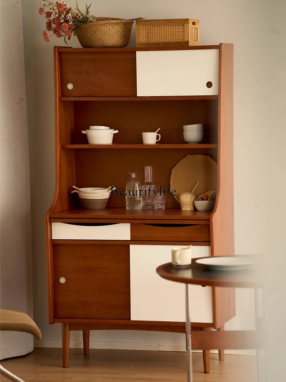 

Mountain Mist Side Cabinet Retro Solid Wood Storage Integrated Small Apartment Dining Room Side Cabinet