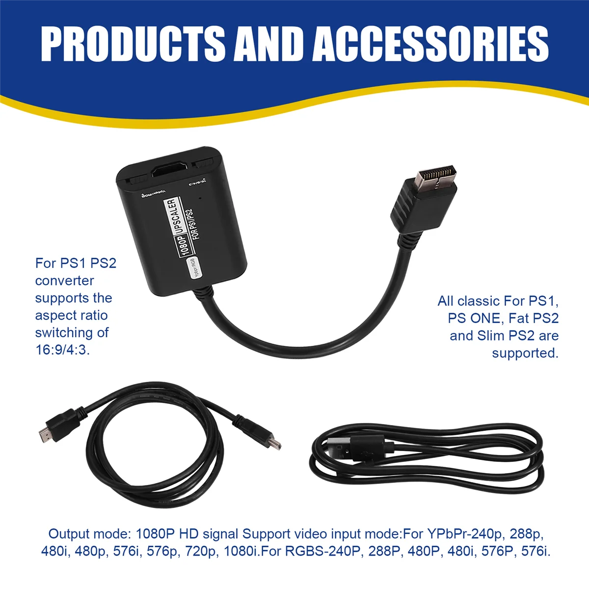 Эффективный адаптер 1080P для PS1/PS2 RGBS/YPBPR Upscaler HD-конвертер