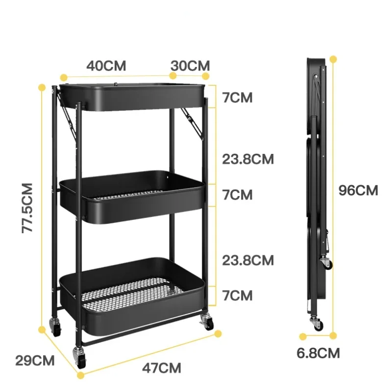 

Kitchen Multi-Functional Storage Rack Floor Multi-Layer Vegetable Snack Storage Folding Trolley Article Storage Shelf Movable