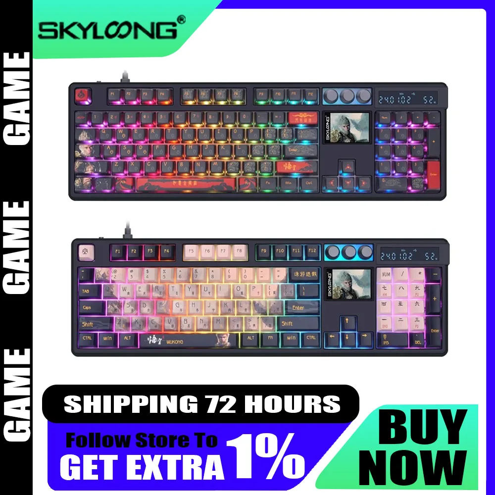 Skyloong Gk104pro Mechanical Keyboard 8k Dual Smart Screen With Knob Three Mode Wireless Keyboard Hot Swap Customized Gamer Gift