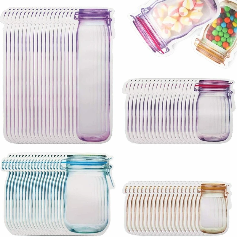 Kitchen ziplock bag snack storage bag packaging bag portable multi-specification large, medium and small strip 40 pieces set