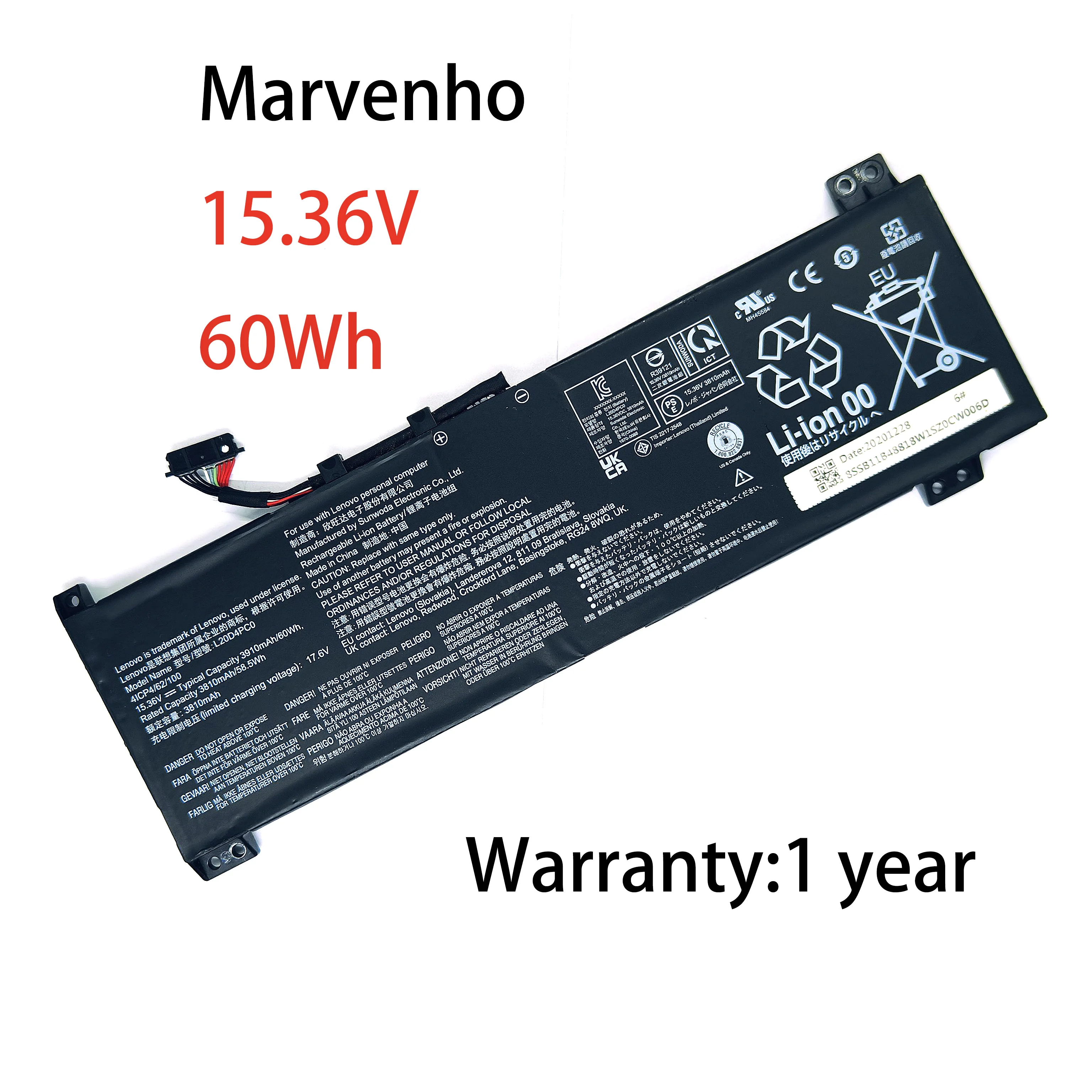 

Новая батарея Marvenho 15.36V 3910mAh 60Wh L20D4PC0 L20L4PC0 L20M4PC0 для ноутбуков Lenovo Legion 5-15ACH6 ITH6 серии