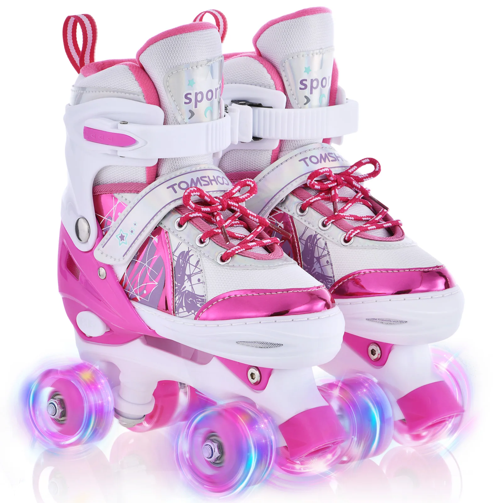 Tomshoo Roller Skates for Kids Girls Boys 4Size Adjustable Light Up Children's Roller Skate Shoes Skates 4 Wheels Girl Xmas Gift