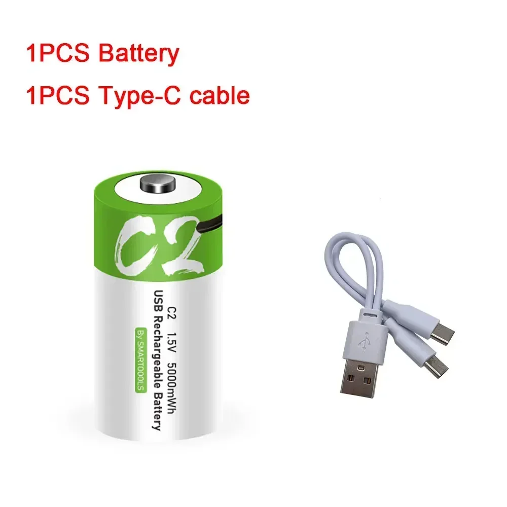 1,5 V 5000 mWh C-formaat LR14 Li-po oplaadbare batterij Type-C Ultrasnel opladen voor zaklamp Gasfornuis Elektronische pianoradio's
