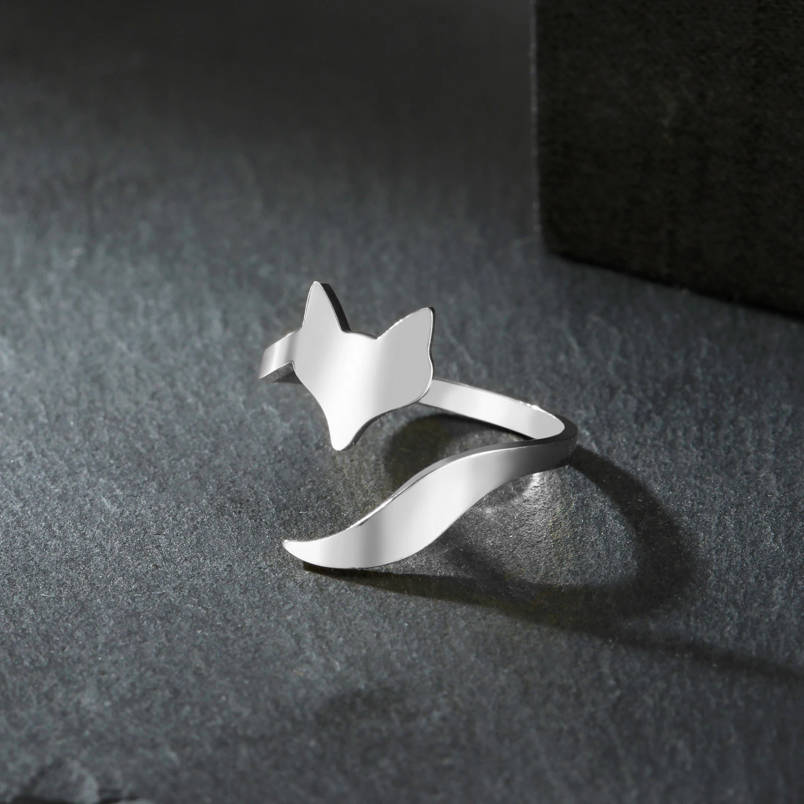 Fox Open Ring Stainless Steel Women\'s Casual Adjustable Ring Fashion Animal Jewelry Women\'s and Men\'s Birthday Gift