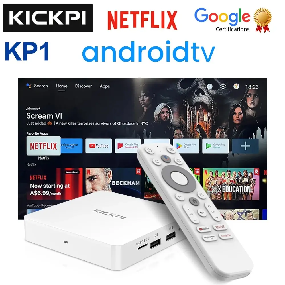 KICKPI KP1 Google&Netflix TV Box Android 11 Amlogic S905Y4 2GB 32GB Support AV1 1080P H.265 4K Wifi BT Voice Input Media Player 