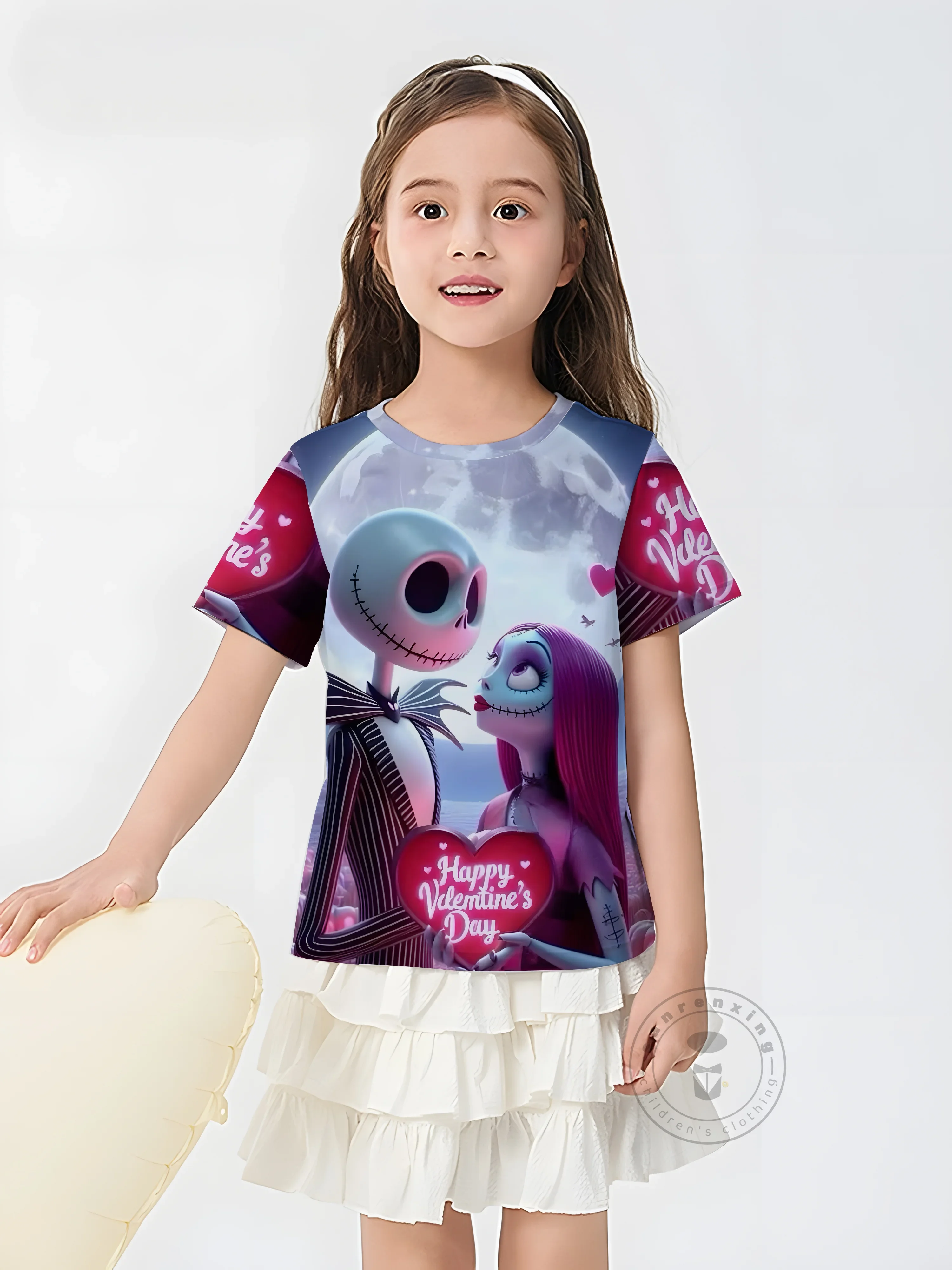 

New Nightmare Before Christmas Anime 3D Printed T-Shirt Short Sleeve Round Neck Kawaii Cute Summer Outfit For Children