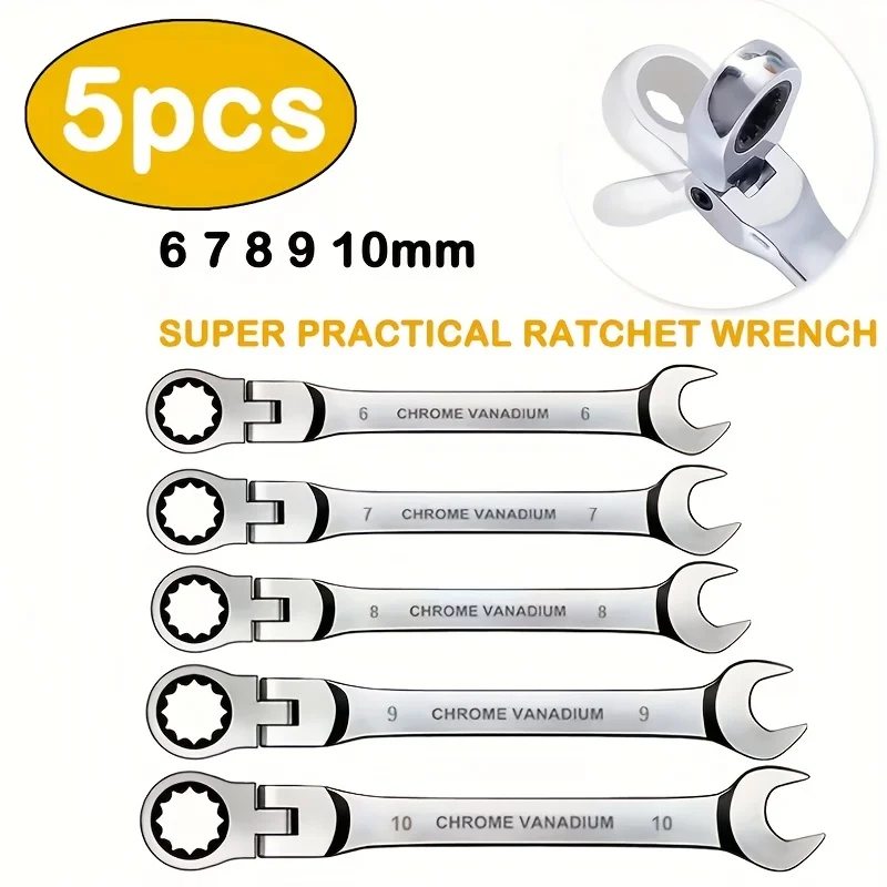 مجموعة مفاتيح ربط بسقاطة 2 في 1 شديدة التحمل مع غطاء نهاية سباك ثنائي الاتجاه ورأس قابل للتعديل وأدوات فني قابلة للتعديل #5