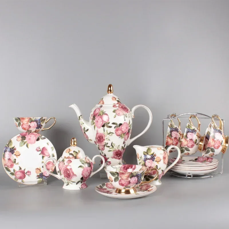 

European Coffee Pot Set Bone China Ceramic Coffee Cup Saucer Afternoon Tea Flower Tea Gift Box Household Water Set Cup