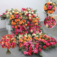 Hot Pink Orange Rose Green Leaf Flower Ball Artificial Large Flower Row Runner Event Party Prop Wedding Backdrop Decoatian