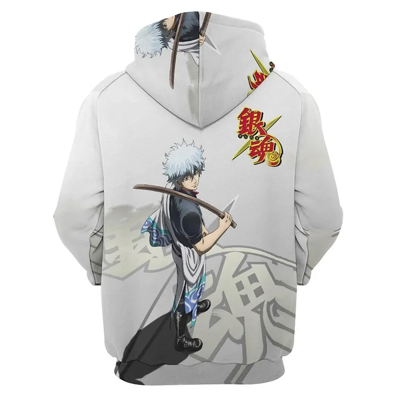 2024 Autumn and Winter New Japanese Anime Men's Hoodies 3D Printed Gintama Pattern Street Style Clothing Casual Sweatshirts