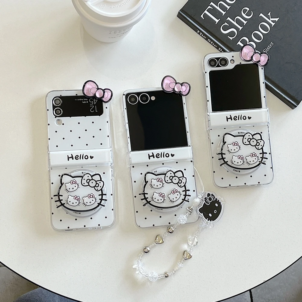 Cute Cartoon Sanrio Hello Kitty Magnetic Grip Holder Magsafe Wireless Charge Phone Case For Samsung Galaxy Z Flip 7 6 5 4 Cover