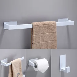 No Drilling Stainless Steel Self-adhesive Towel Bar Paper Holder Robe Hook Towel Ring White  Bathroom Accessories Set