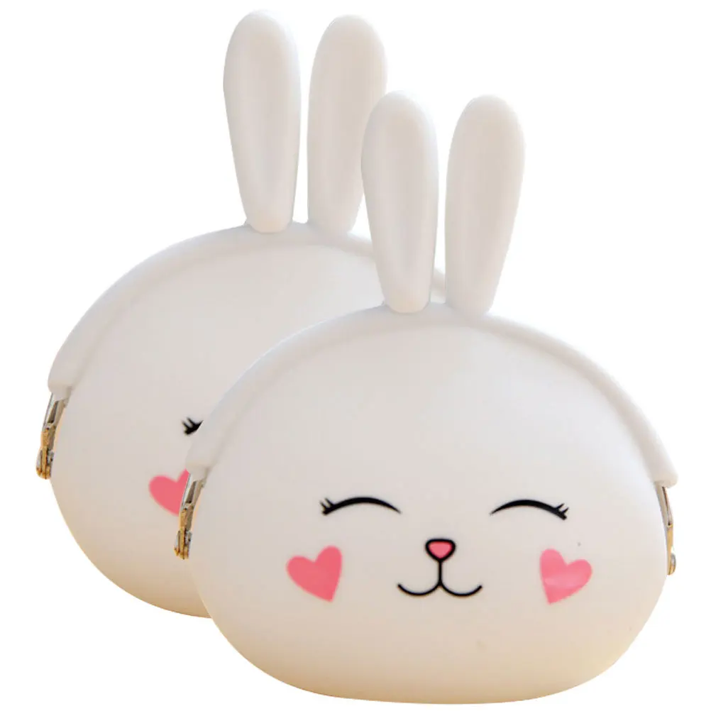 

2Pcs Silicone Small Coin Purse Cartoon Bunny Design Lightweight Compact Wallet Storage Bag for Cash Change Earphones Gift