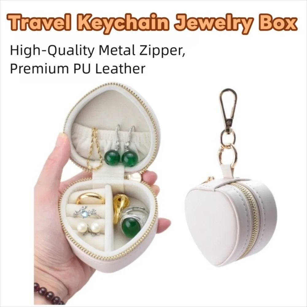 

Mini Jewelry Box Keychain Jewelry Display Heart-shaped Portable Ring Box Earring Organizer Storage Case Travel Bag Pendant Gifts