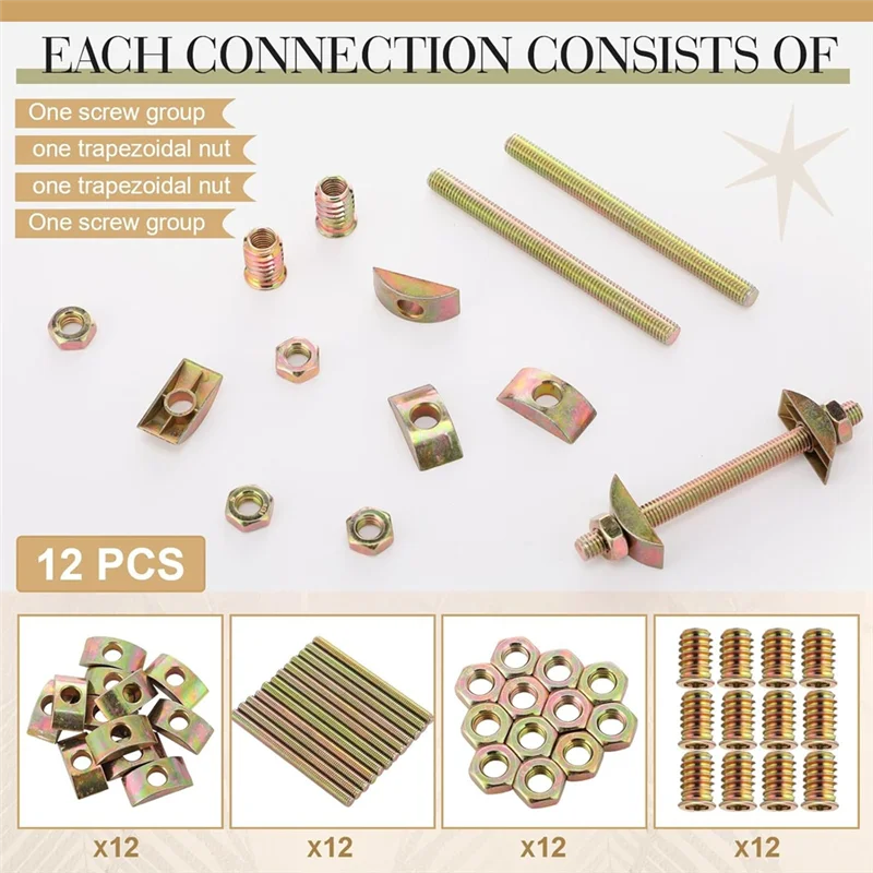 CYCLI-12PCS Bed Frame Hardware Connector Kit M8x100 Mm Panel Furniture Wardrobe Four-IN-One Connectors Fittings,Bed Assembly