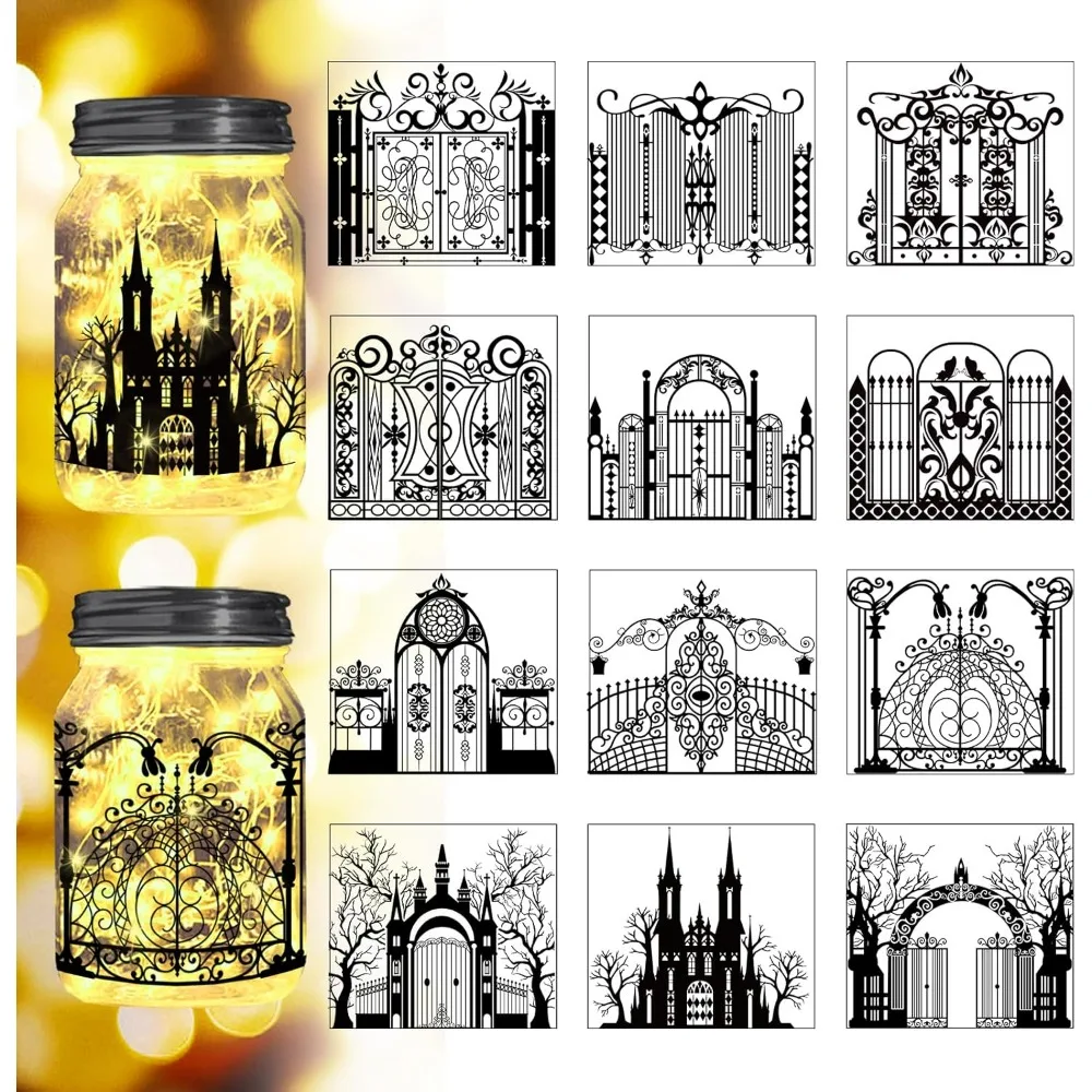 Fairy Silhouette Stickers Cutouts for Jars Lantern Window Glass Wall Decor, 12Pcs Vintage Door Silhouette Lantern DIY Craft