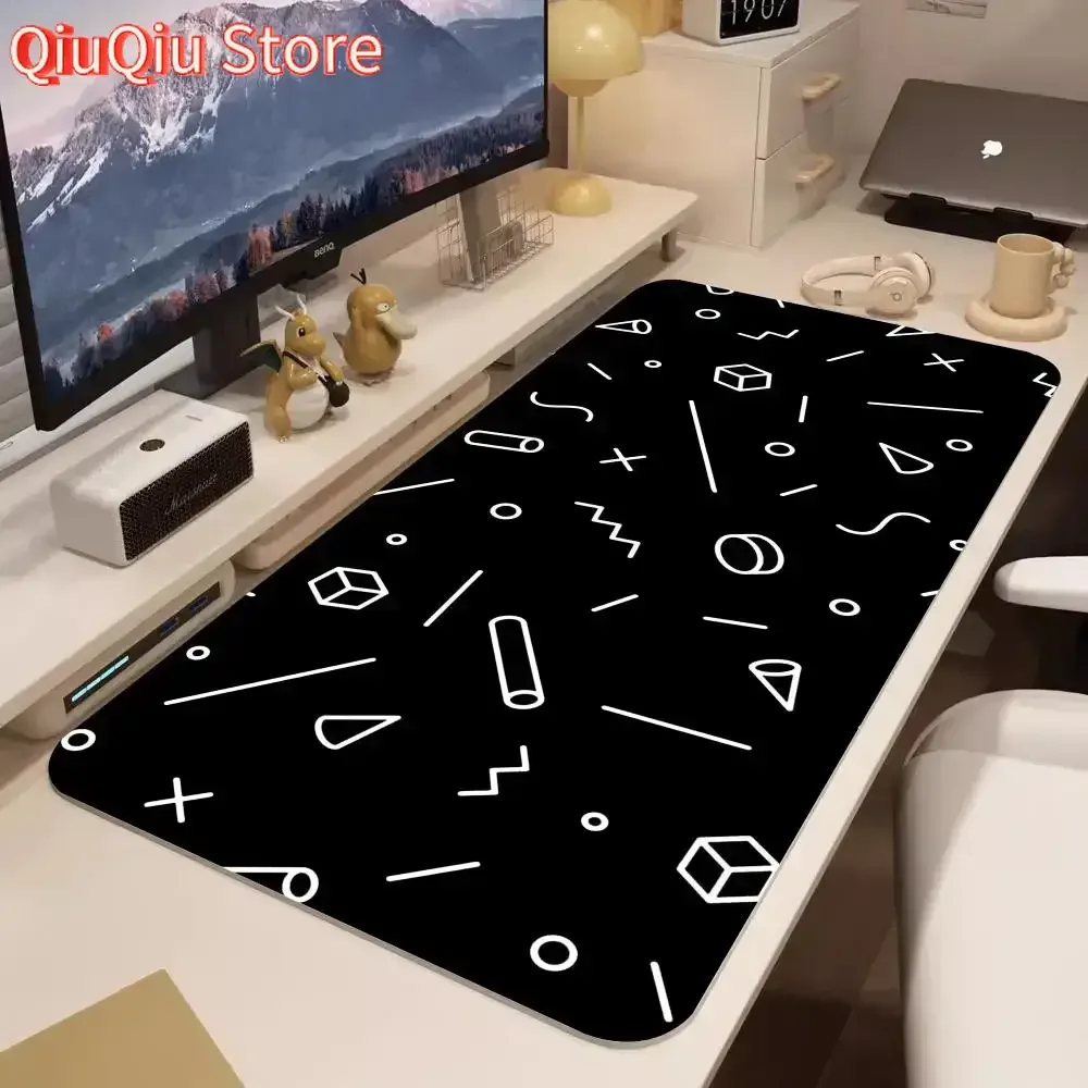 

Black Doodle Geometric Simple Mouse Pad Kawaii Duck Gamer Desk Mat Blue Wave Mouse Pad Office Accessory Dragon Large Mousepads