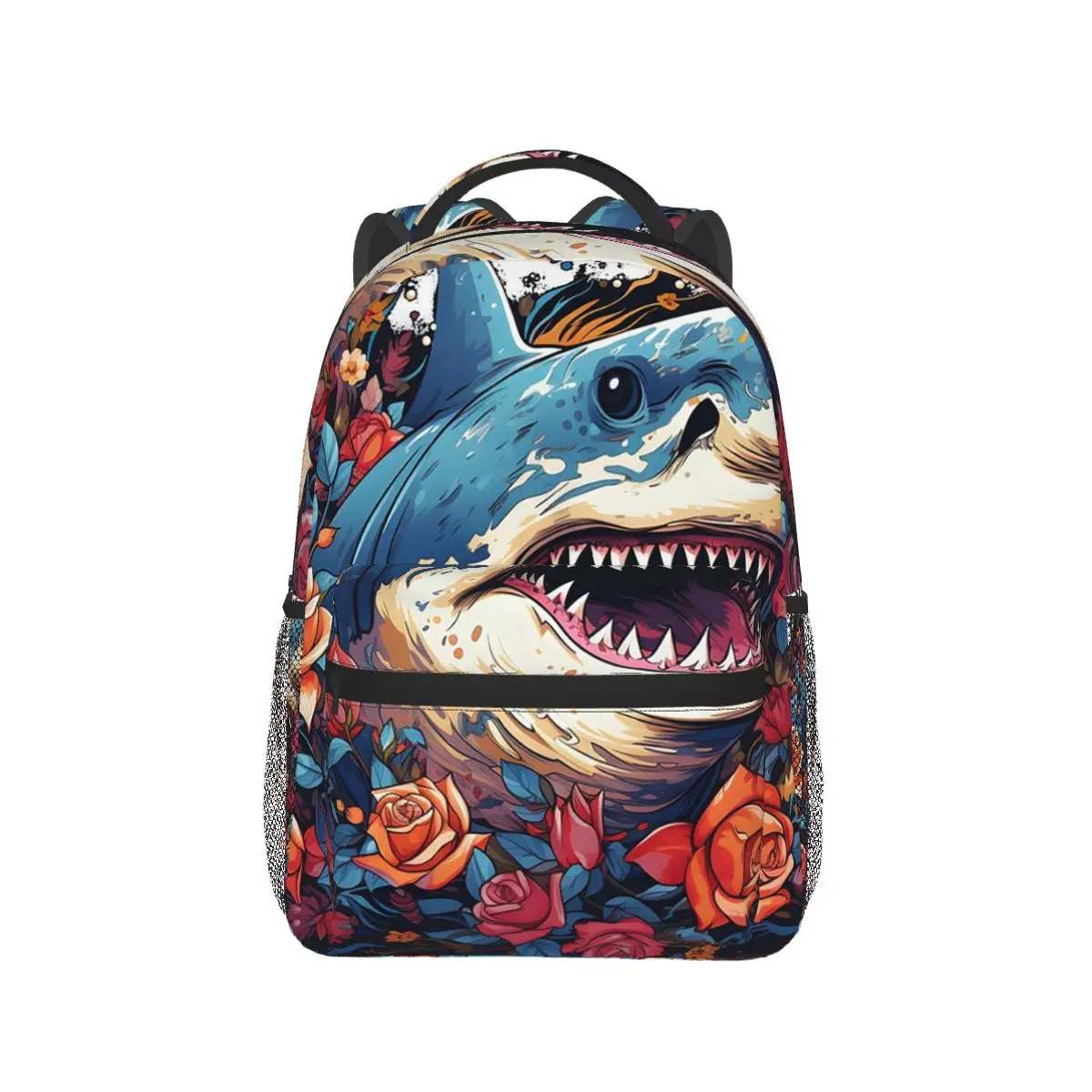

Shark And Floral A Rose Shark Backpack Hot Sale Daypack Large Capacity Boys Girls BookBag School Bag Shoulder Bags for Men Women