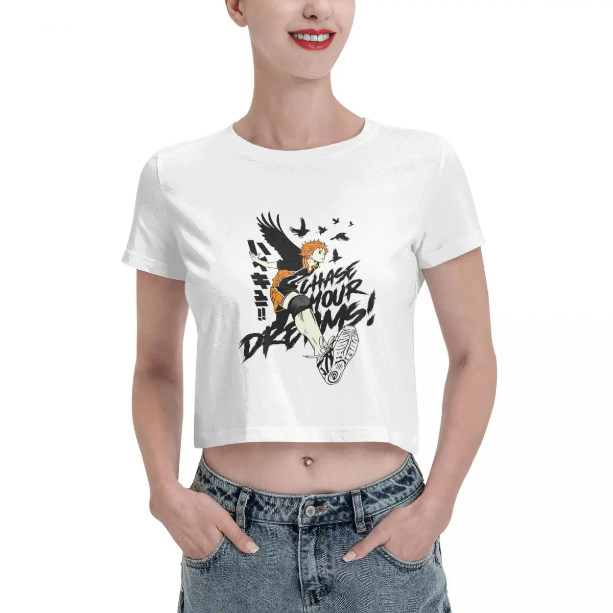 

Haikyuu Volleyball Kuroo Tetsurou Kozume Kenma Anime Tshirt Cartoon Graphic Tees Female Crop Top,Leak navel T-shirt