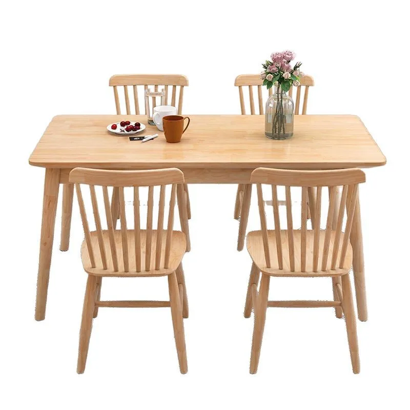 

Nordic All-solid Wood Dining Table For Household 4 People And 6 People Log Color Rectangle
