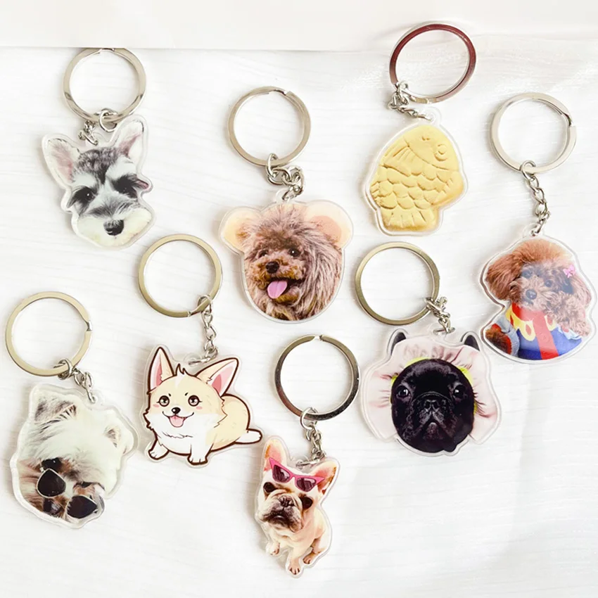 Personalized Anime Pet Keychains Custom Cartoon Key Chain Photo Customized Charms Hologram Clear Acrylic Keychains for Gifts