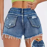 2025 Summer High Waist Light Wash Jean Shorts Women | Vintage Y2K Booty Lifting Shorts High Street Distressed Raw Edge Hot Pants 6