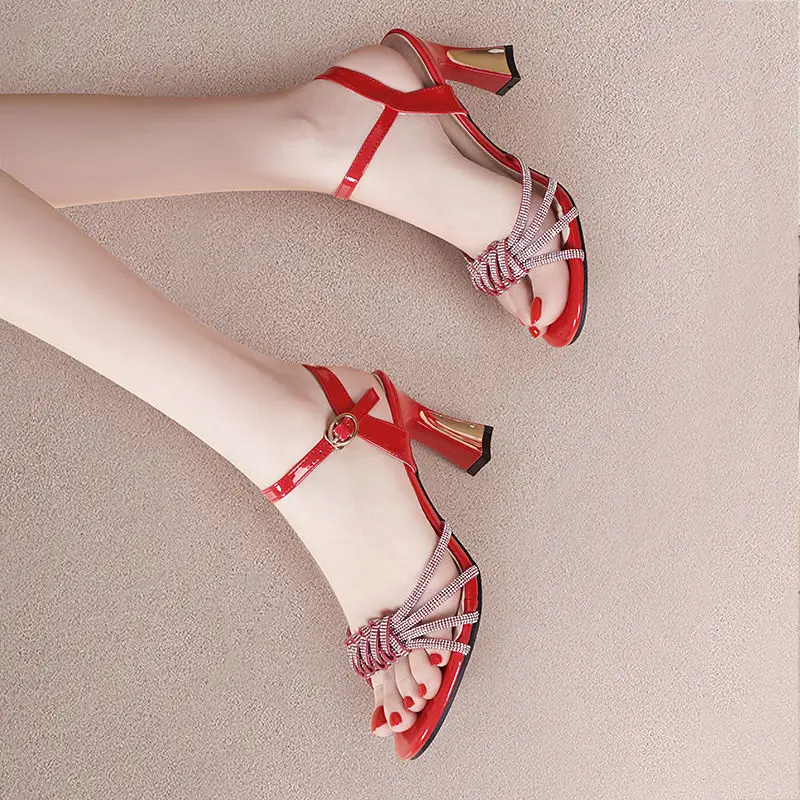 Sexy Party Women Sandals Woman Summer 2022. Rhinestones Luxury High Heel Shoe for Women Shoes Wedges Ladies Shoes red black beige