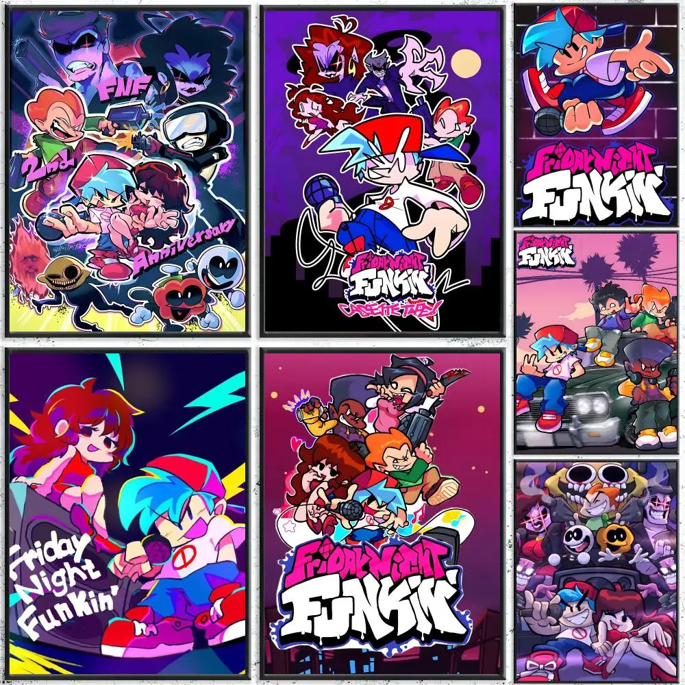 Game Friday Night Funkin' Poster Self-Adhesive Waterproof Wall Stickers, Coffee Bar Home Wall Decor