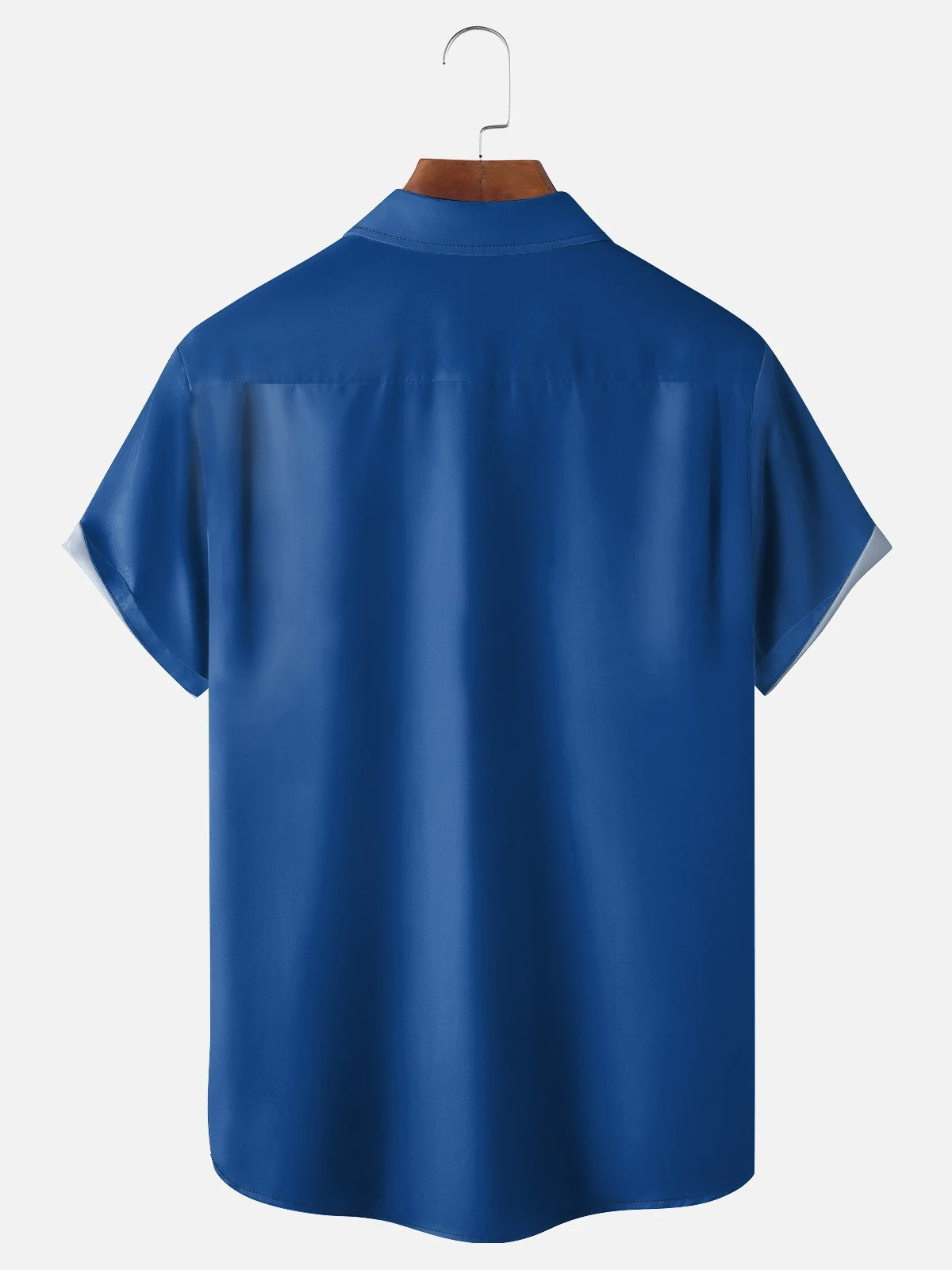 Blue and Black Spliced American Double Eagle Pentagram Short Sleeved Shirt for Men, Retro Western Style Casual Vacation Shirt