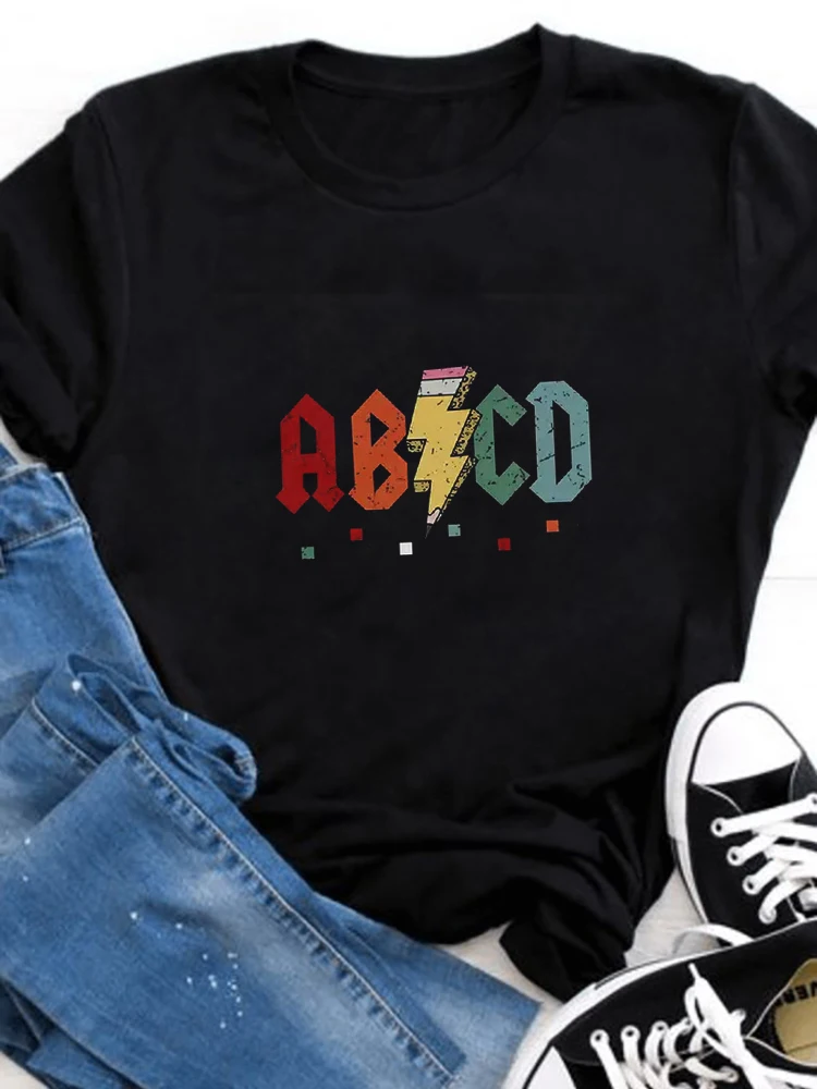 Abcd Pencil Women\'s Crew Neck Casual Short Sleeve Vintage Summer Graphic T-shirt