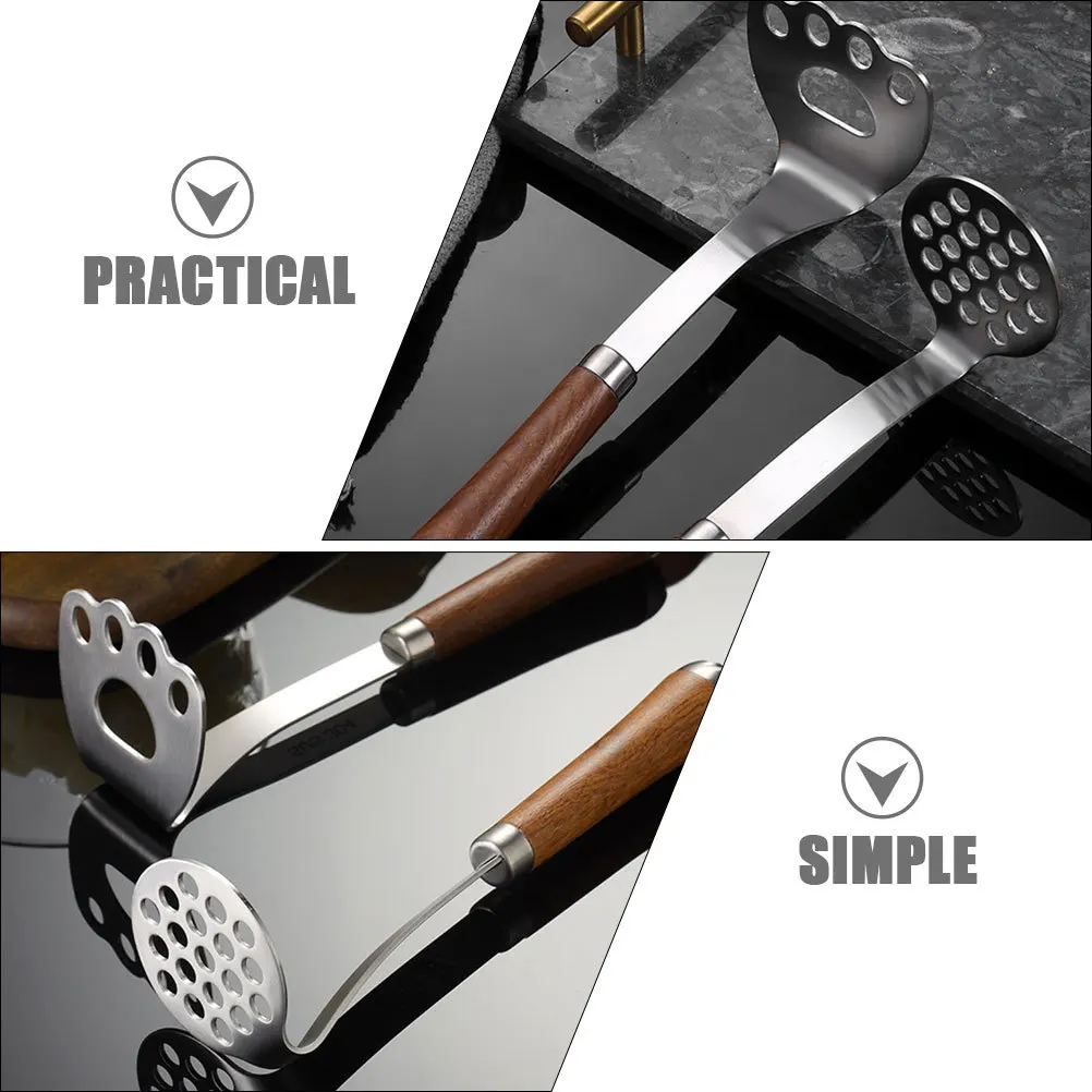 

Potato Masher Stainless Steel Wooden Handle Manual Crusher Kitchen Tool Vegetable Fruit Puree Comfortable Grip Practical