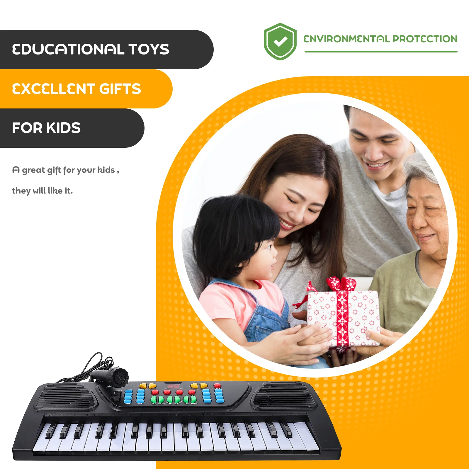 

1set 1Set 37-Key Music Electronic Piano Black Abs Smooth Edges Kids Musical Instrument Educational Learning For Children
