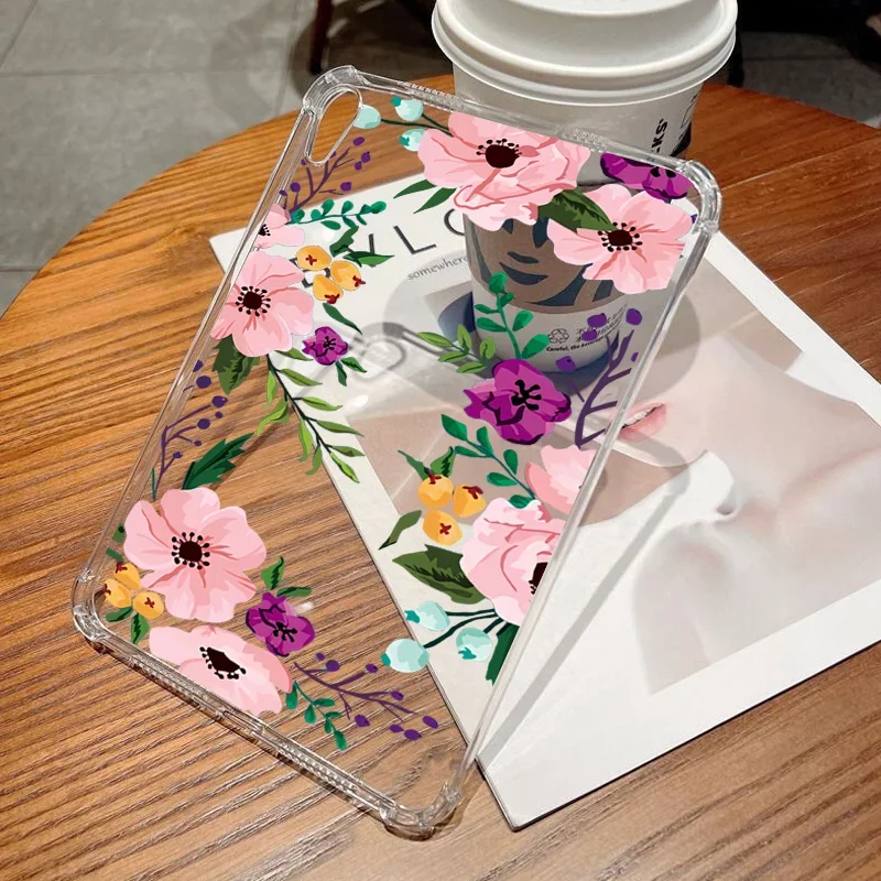 For Samsung Galaxy Tab S9 FE S8 S7 11 FE Plus Case Flowers Clear Cover For Galaxy Tab A9 8.7 Plus 11 A8 10.5 A7 A9 S6 Lite Cases