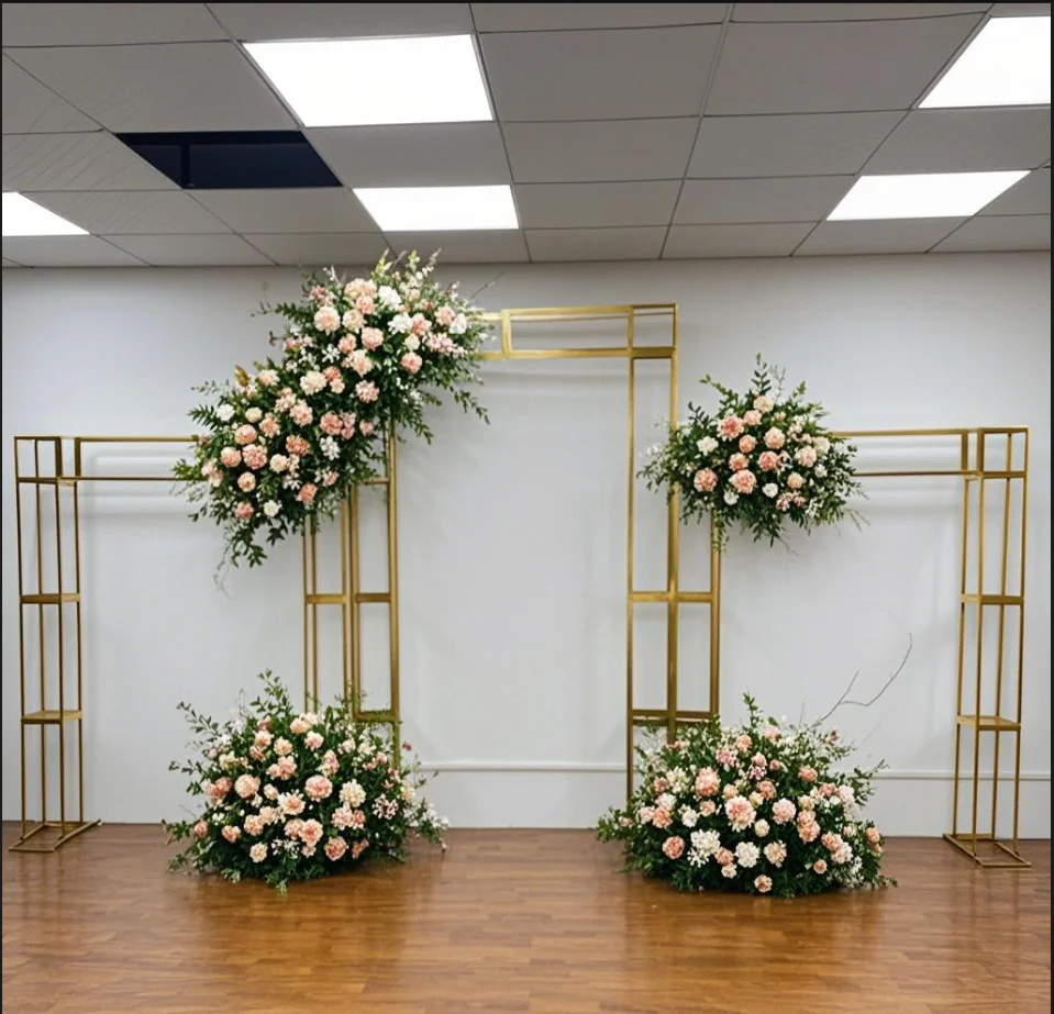 

3Pcs Shiny Square Iron Arch Wedding Flower Racks Customized Background Decoration for Stage Event Arrangement