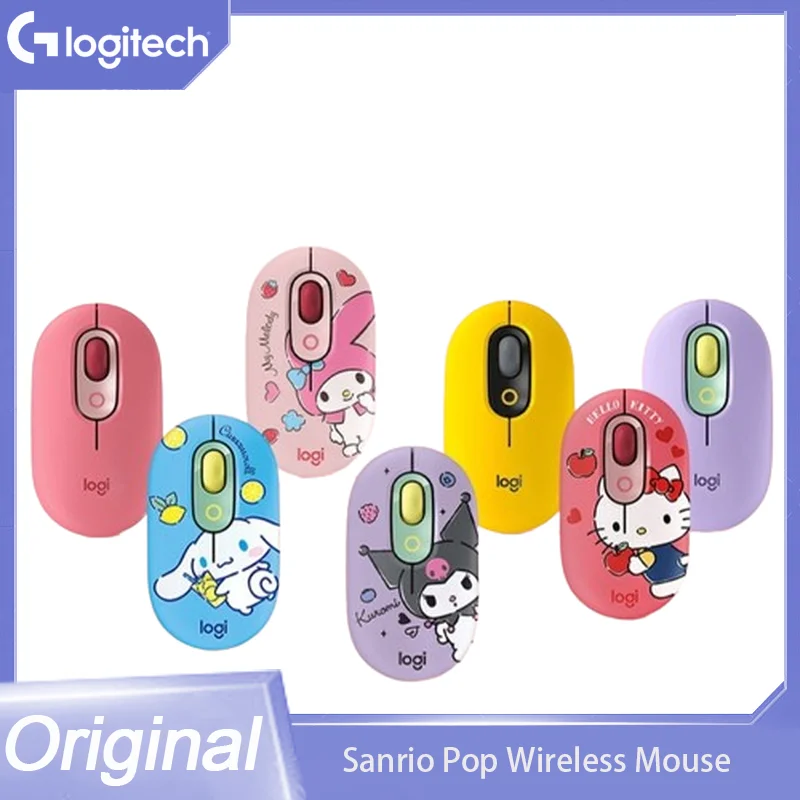 logitech original pop mouse com receptor mouse sem fio escritorio laptop conjunto de teclado anime dos desenhos animados sanrio kuromi bluetooth 01