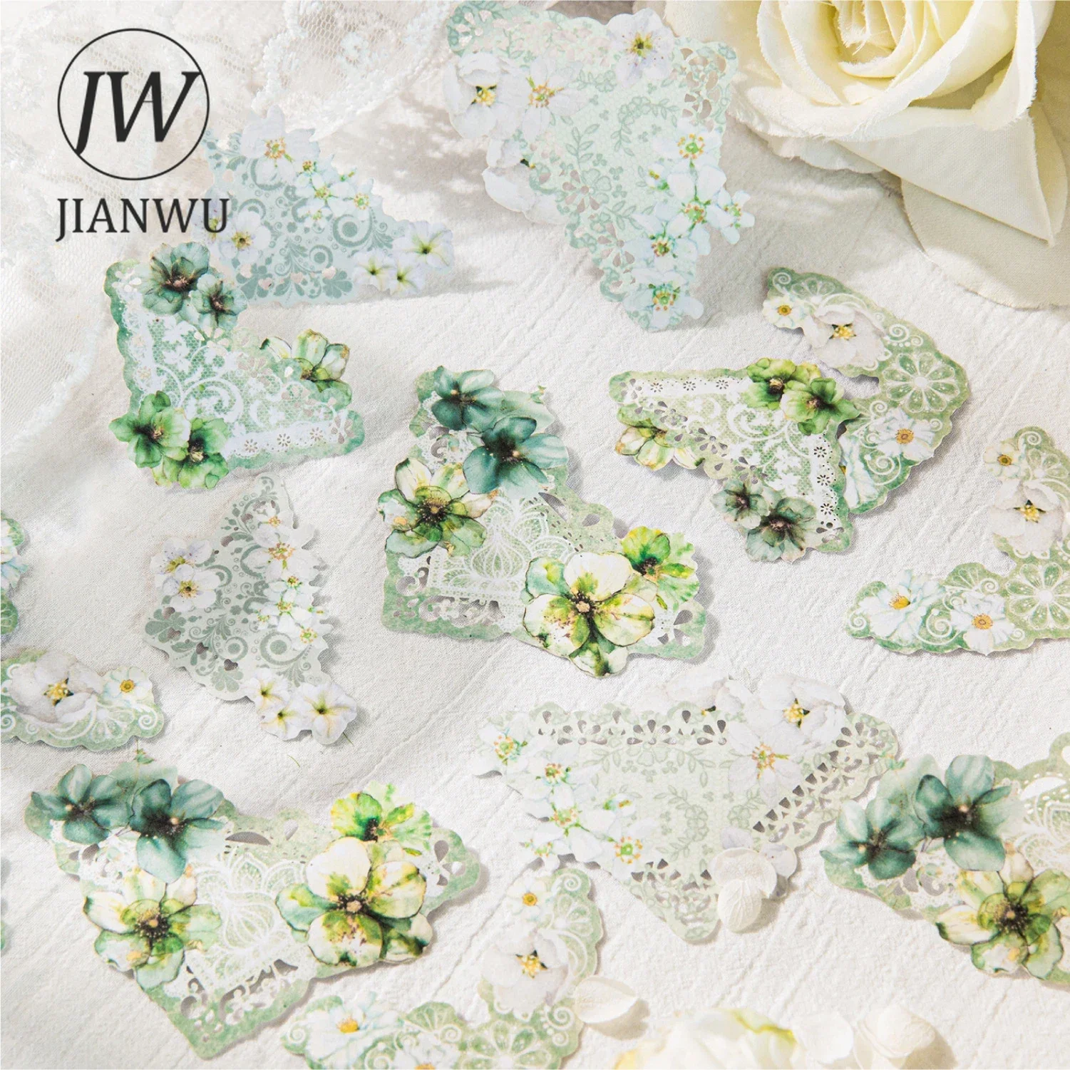 JIANWU Flower Blossoming Corner Series Vintage Lace Butterfly Landscape Material Collage Sticker Creative DIY Journal Stationery