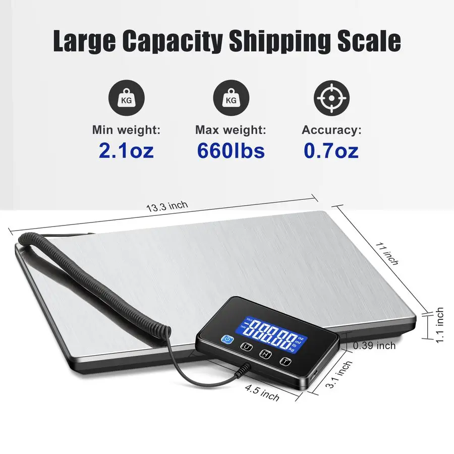 Shipping Scale, 660lbs Heavy Duty Digital Postal Scale for Packages, 0.7oz High Accurate Postage Scale for Small Business, Lugga