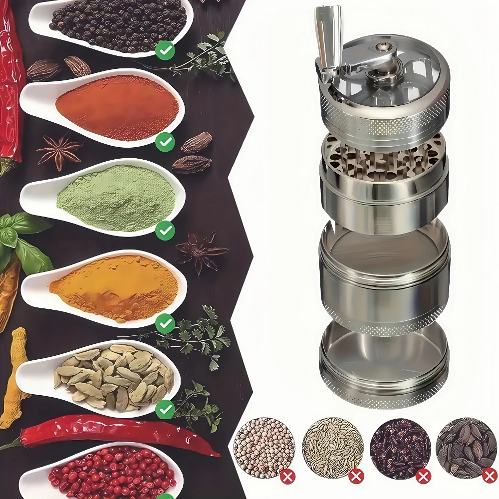 Molino y Trituradora Manual de Alta Resistencia – Metálico, de Manivela, Sin Necesidad de Electricidad. Perfecto para especias, café, ajo.