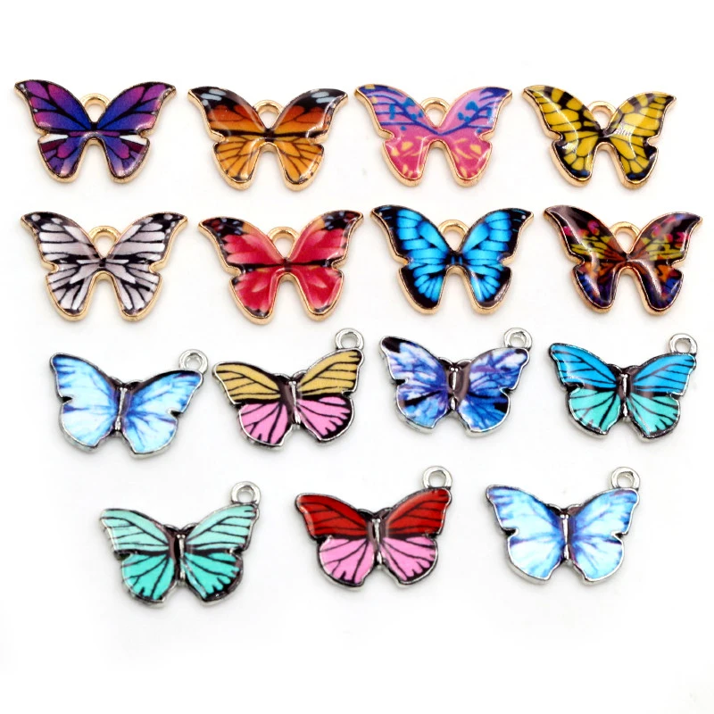 10pcs 21x15mm 19x16mm Colorful Butterfly Charms Pendant Enamel Metal Charms Necklace Bracelet DIY Jewelry Making Accessories