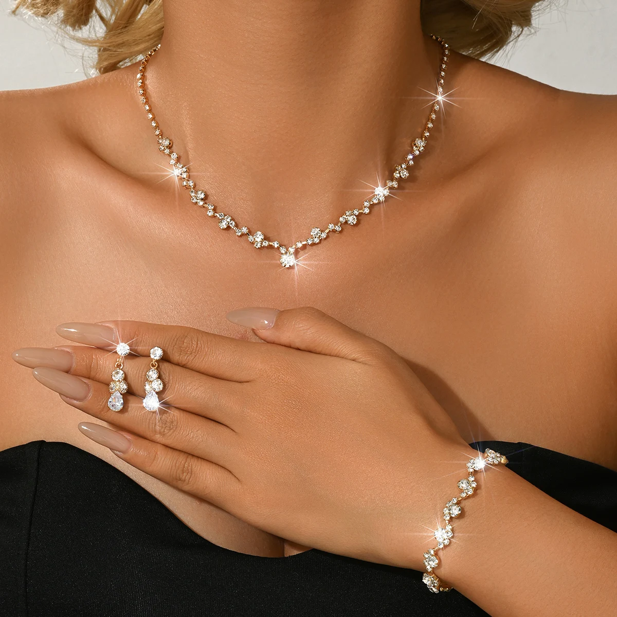 Fresh, Gentle, Sweet and Cool Style Necklace Earrings, Bride's Wedding Dress, Evening Gown, Hundred Matching Accessories