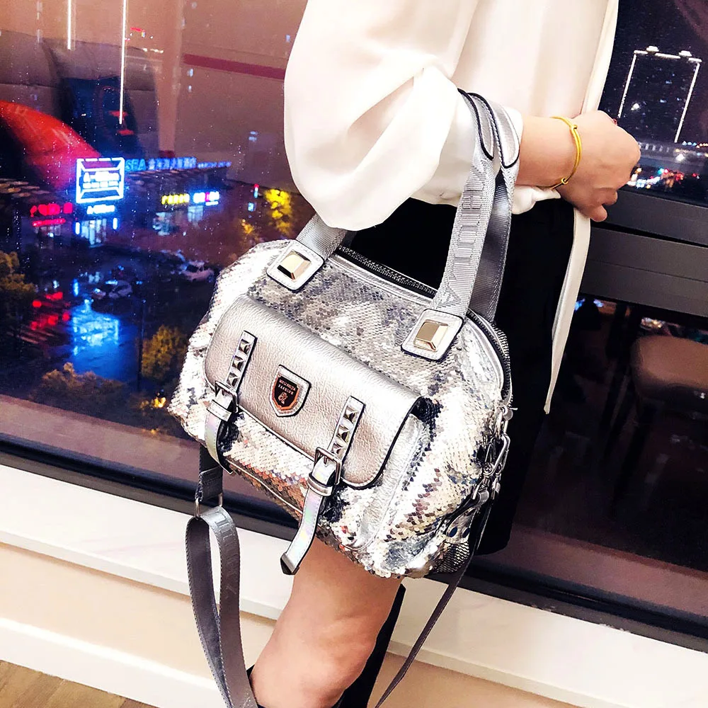 Fashion Large Women\'s Handbag Quality Leather Shiny Sequined Female Shoulder Bag Luxury New Designer Ladies\' Tote Bag Sac A Main