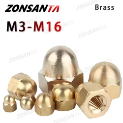 ZONSANTA Brass Acorn Nut M3 M4 M5 M6 M8 M10 M12 M14 M16 Cap Hex Nuts Decorative Dome Head Cover Semicircle DIN1587