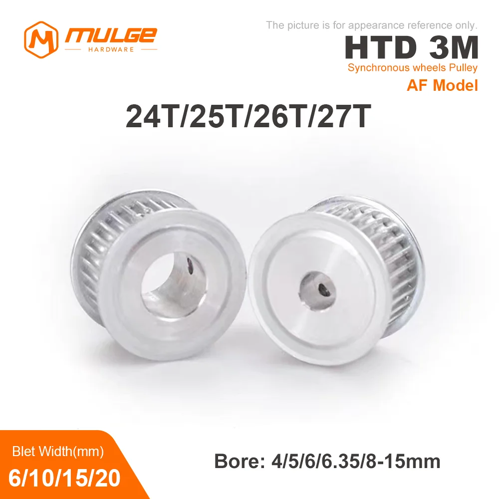 

Synchronizing Wheel HTD 3M AF model 24T/25T/26T/27Teeth Bore 4/5/6-15mm Timing Belt Width 6/10/15/20 mm 3D printer CNC Parts