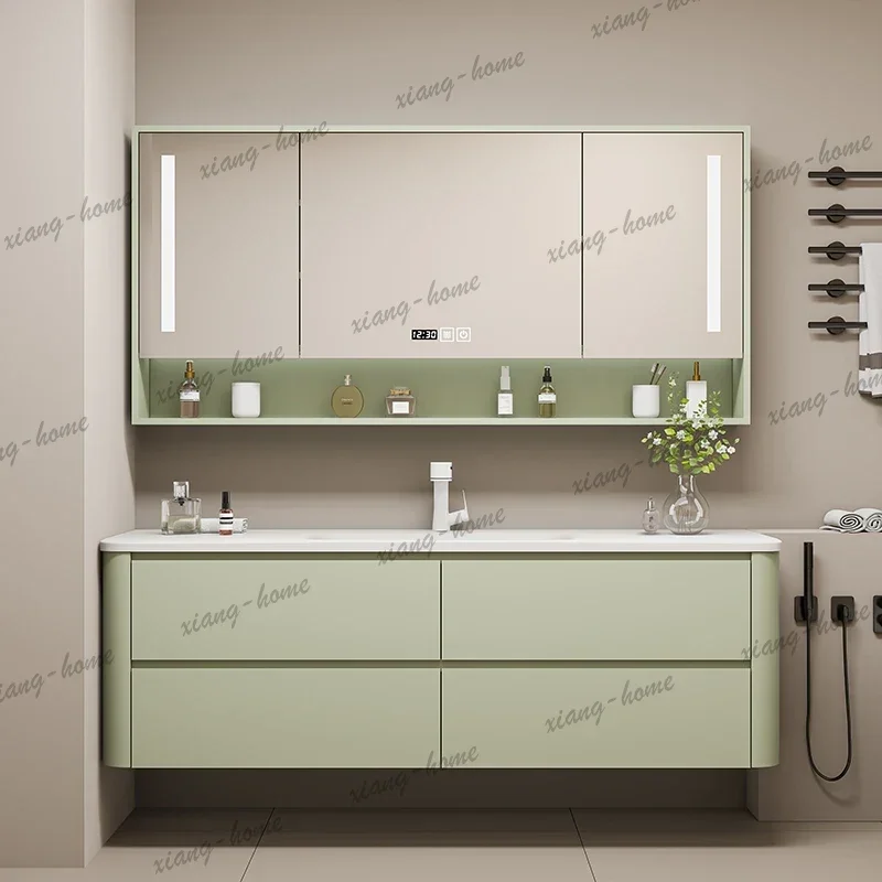 PG Double Washbasin Dual Pot Oak Vanity  Bathroom Cabinet Furniture Basin Cabinet With Leds Combined Washbasin Can Be Customized