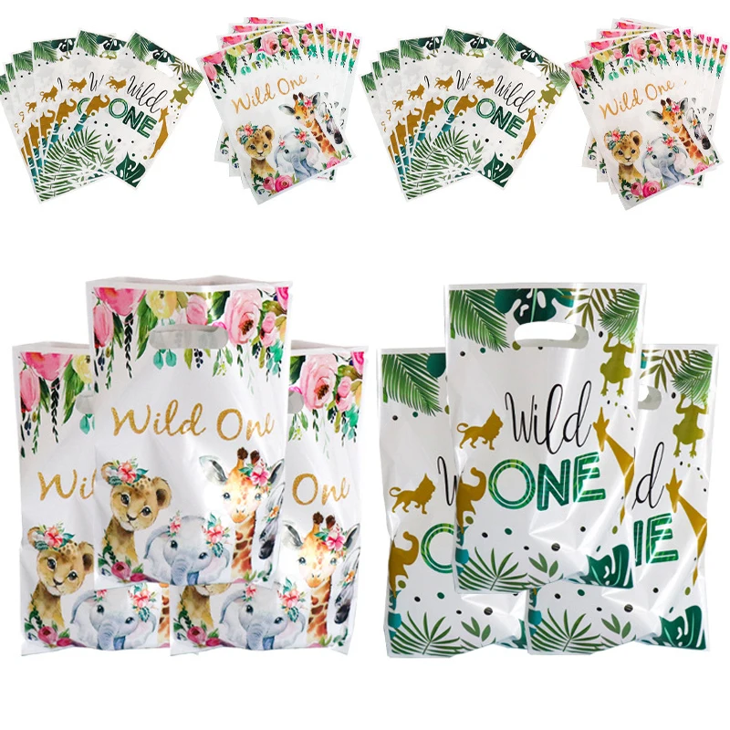 Wild One Palm Leaves Animal Candy Gift Bag Jungle Safari Birthday Party Packaging Bags Kids Baby Shower Decoration Favors