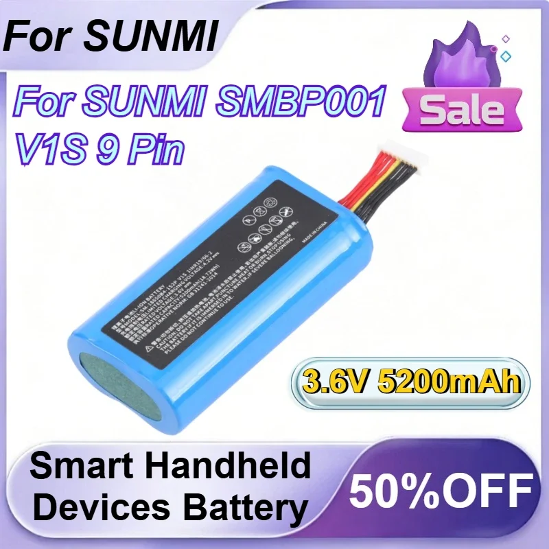 for SUNMI SMBP001 V1S 9 Pin Smart Handheld Devices Battery 3.6V 5200mAh Replacement Battery
