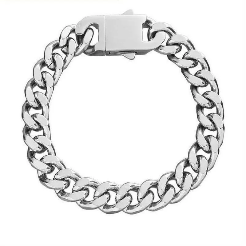 New European and American Hip Hop Bracelet with Four Sided Grinding Cuban Chain Cross border Hot Style Simple Titanium Steel Bra image 6