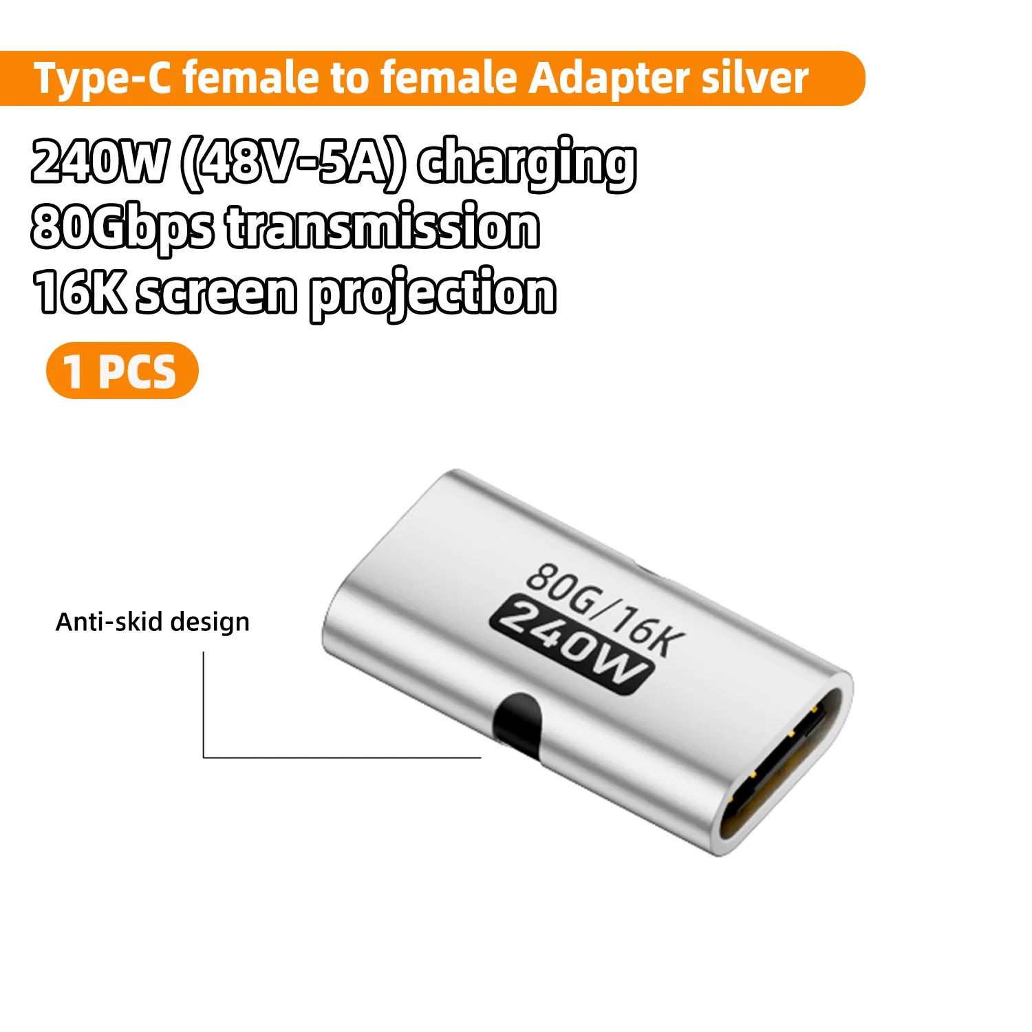 PD 240W USB-C Buchse-zu-Buchse Adapter 80Gbps Hochgeschwindigkeit 16K 60Hz - Kompatibel mit Thunderbolt 3/4 MacBook iPad USB-C HUB
